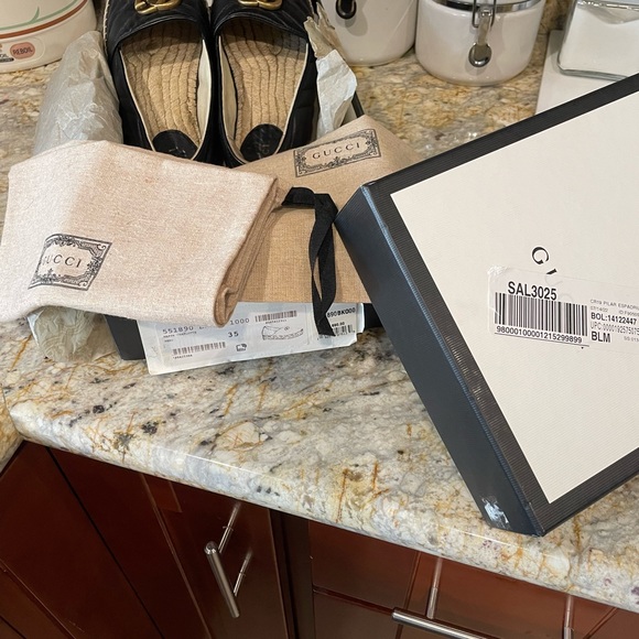 Authentic Black Leather Gucci Espadrille Double G Size 35 - Picture 4 of 9